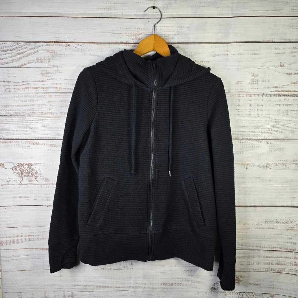 Active Life Black Textured Zip Up Hoodie Jacket Women's Large Waffle Knit